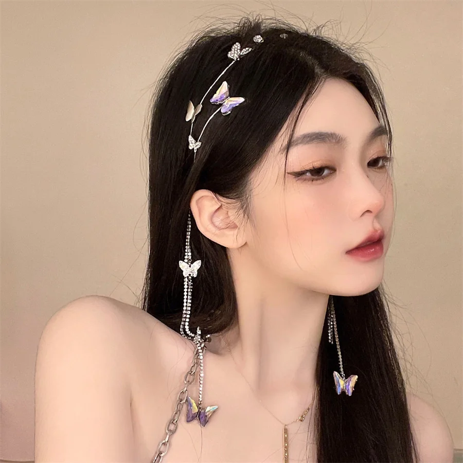 Брилянтна превръзка на главата с кристали и пискюли, модерен Корейски прическа, Перлена тесьма, Декоративни ленти за коса за момичета, аксесоари за коса - 2