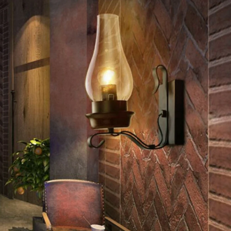 Ретро промишлен Ретро стенен лампа в селски стил, ролка, вътрешни стенни лампи, лампа за тераси, осветителни тела за преминаване на - 4