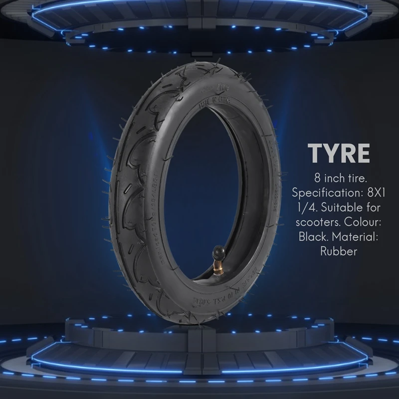8-инчов гума с добро качество 8X1 1/4 Комплект гуми за скутери и вътрешната тръба с Извит капак, Подходящи за колоездене електрически / газови гуми за скутер - 1
