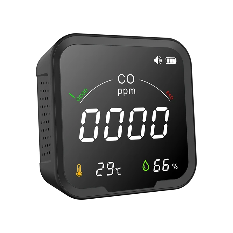 Детектор за въглероден окис, газ детектор с датчик за температура и влажност на въздуха, звуков сигнал и виртуална лента за съвместна визуализация - 1