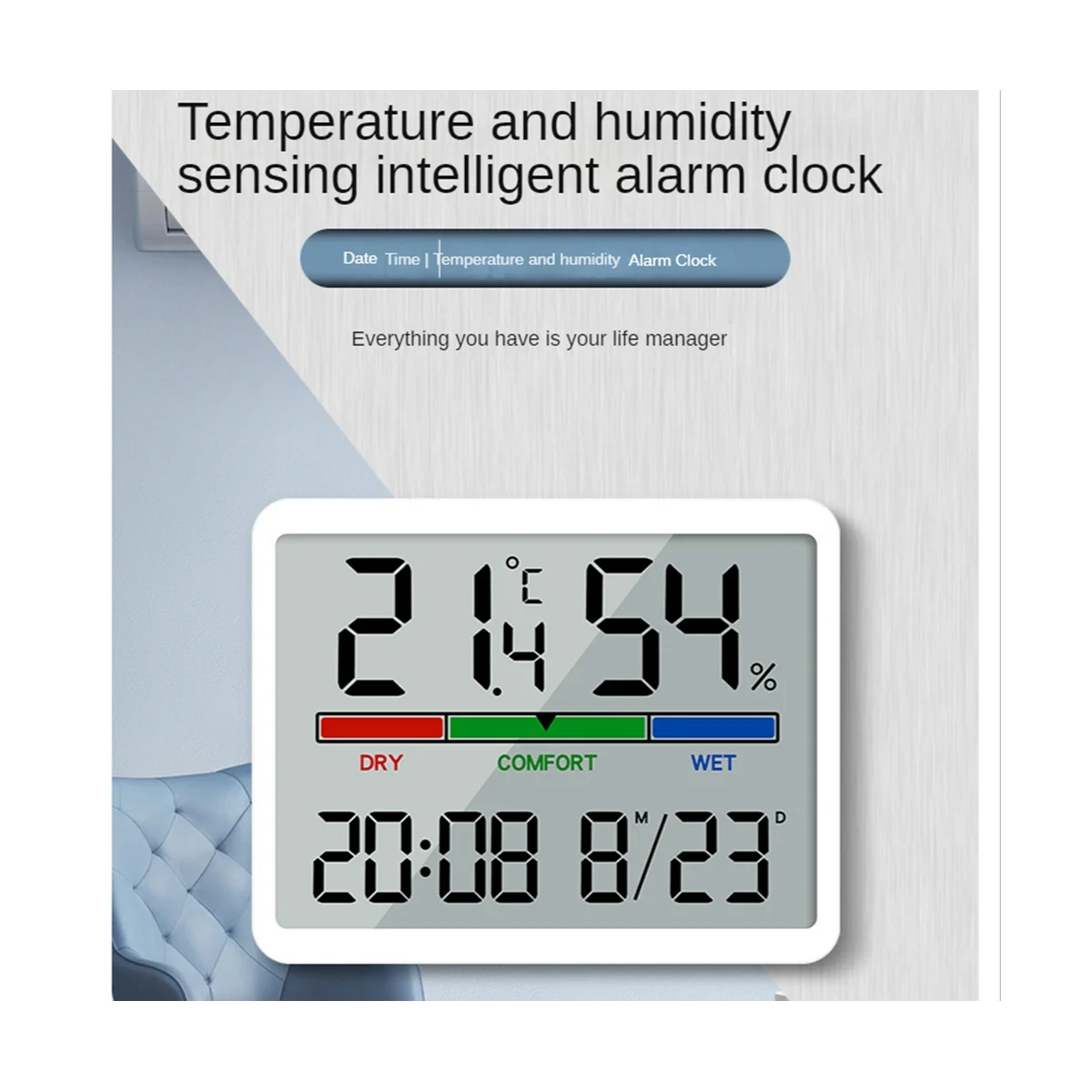 Digital alarm clock, измерване на температура и влажност на въздуха, часовници, Мултифункционален домашен електронен будилник за помещения-A - 2