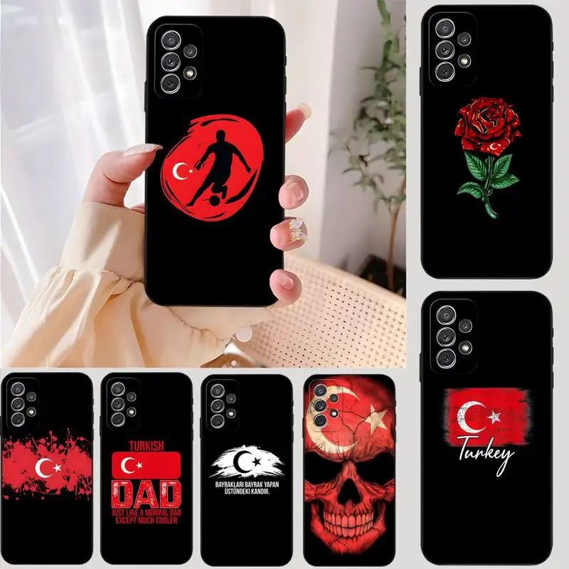 Калъф за мобилен телефон с Флага на Турция Samsung A01 A11 A12 А02 A21 A22 A20 A10 S A5 A6 A7 2018, Черен Мек Силиконов Калъф - 0