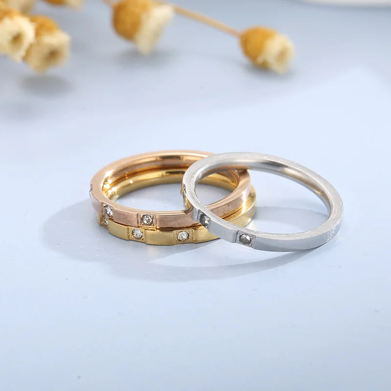 Модерен пръстен от неръждаема стомана за мъже и жени Gold Rose gold Silver цвят Кръгли Годежни пръстени с кристали, Пръстени, Бижута Подаръци - 2
