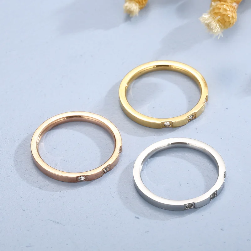 Модерен пръстен от неръждаема стомана за мъже и жени Gold Rose gold Silver цвят Кръгли Годежни пръстени с кристали, Пръстени, Бижута Подаръци - 3