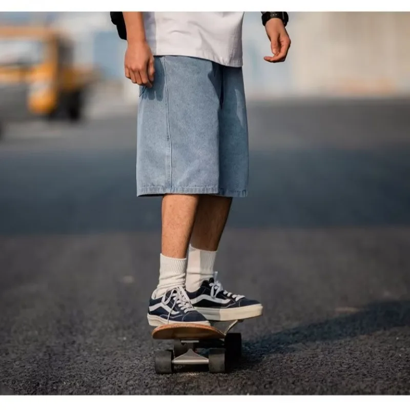 Мъжки дънкови къси Панталони и Шикозни Прости Ins Нови Летни универсални В Корейски Стил Harajuku High Street Дължина До коляното Свободни Ежедневните Модерни Всекидневни - 2
