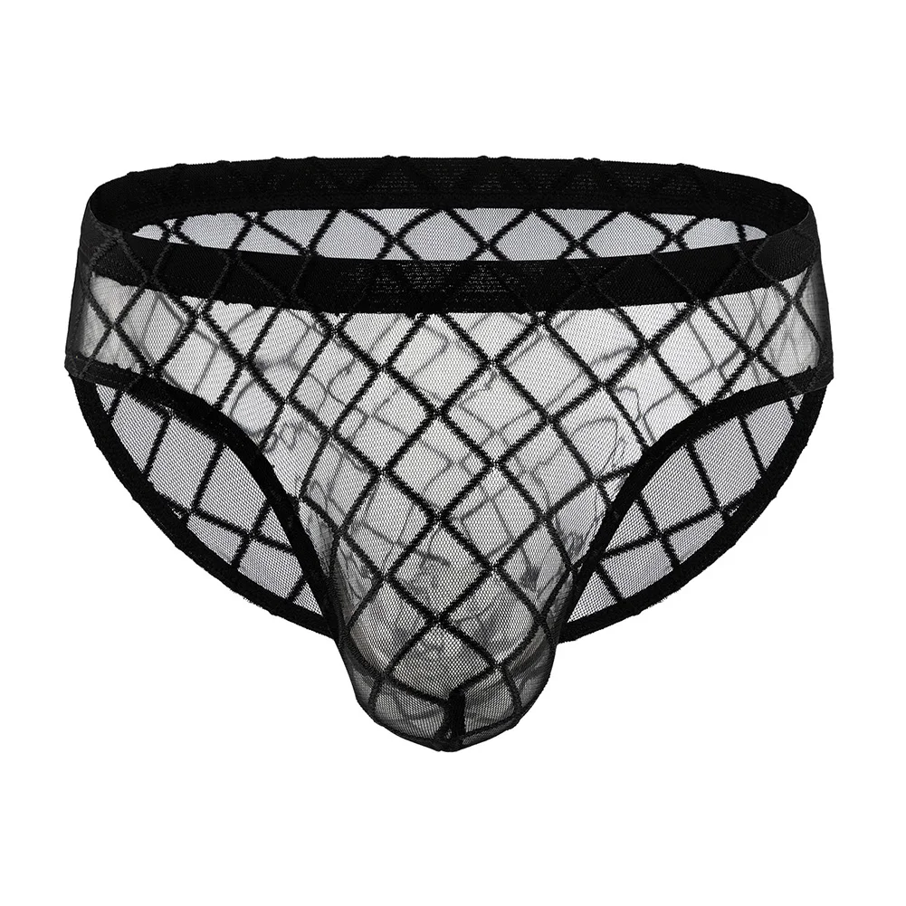 Мъжки тънки Секси гащи с ниска талия, мрежести, прозрачни пликчета с диаманти, бельо, слипове-боксерки, Обикновен мъжки слипове-боксерки - 3
