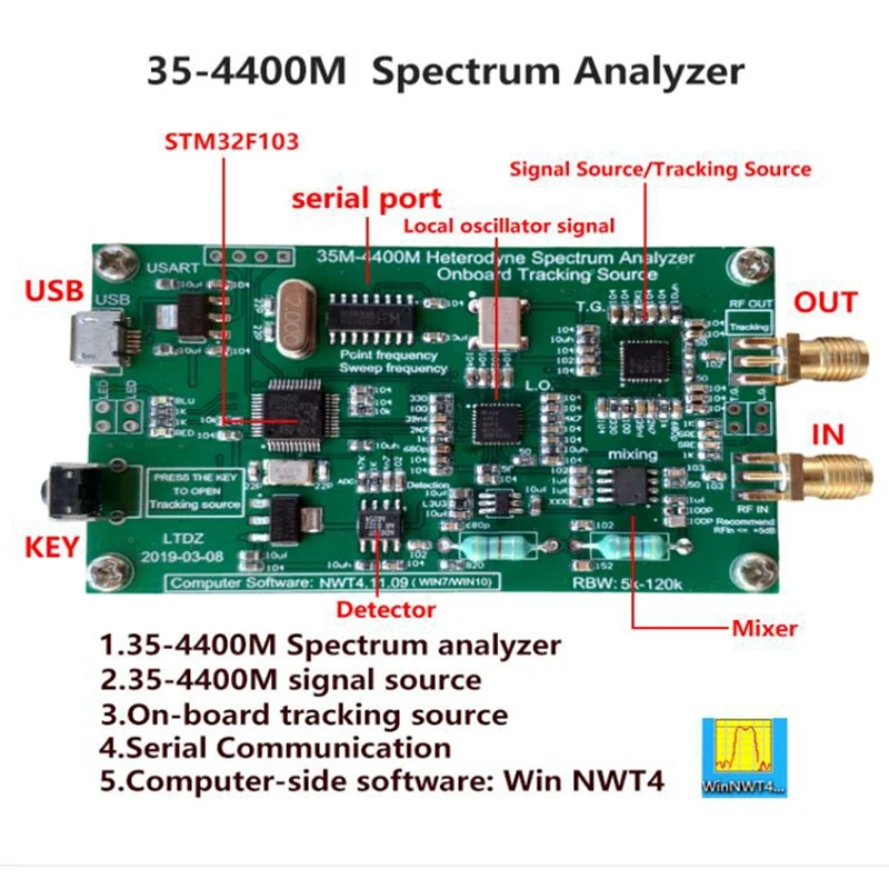 Спектрален Анализатор Big Deal USB LTDZ 35M-4400MHZ WIN NWT4 Източник спектрален сигнал Инструмент за анализ на RF честотна област - 5