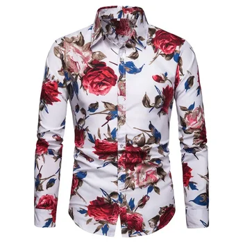 Памучни ежедневни ризи за мъже в големи размери и С дълъг ръкав, копчета, ризи с флорални принтом, облегающая ежедневни дрехи за момчета, най-Xxxl