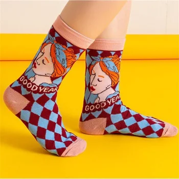 Двойка Прекрасни Памучни Чорапи с дълги Ръкави, Връхни Дрехи, Модни Мультяшные Чорапи с дълги ръкави, Връхни Облекла, Чорапи до средата на бедрото, Дамски Чорапи За момичета