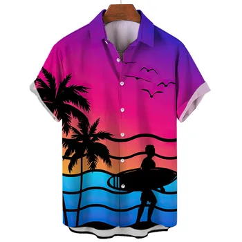 Мъжки Летни Модни 3D Ризи, Мъжка Плажна Мъжка риза Оверсайз С къс ръкав И Принтом Парусника, Хавайски Блузи, Мъжки Дрехи Camiseta