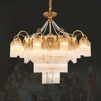 Фоайето на Френския хотел Хол вили Медни Полилей Европейската Кралската Луксозен Кристален лампа Хол с Трапезария и Месинг Окачен лампа