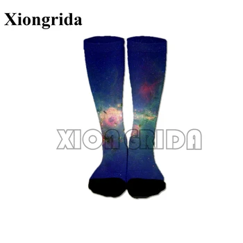 Мъжки чорапи Galaxy с 3D принтом Вселената на Звездното небе, средни чорапи, дълги памучни чорапи в стил хип-хоп, спортни чорапи унисекс