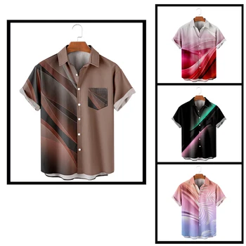 Мъжки ежедневни ризи Y2k копчета наклон цвят в стил харадзюку с цветен блок, градинска градинска риза с къс ръкав сдържан