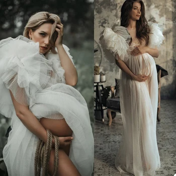 Рокля известни Личности с волани и къси ръкави 2021 Плюс размери, Пижами за бременни, рокли за фотосесии за бременни