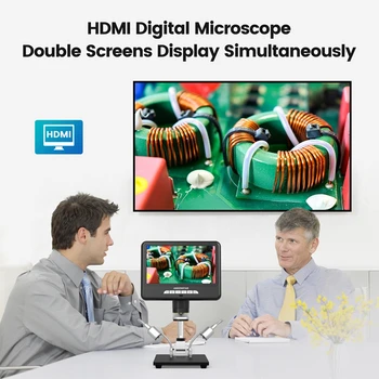 Дигитален микроскоп с двойна екран, HDMI, 7-инчов LCD дисплей, с лупа 3D завъртане на голямо разстояние за монети, ремонт на спояване на печатни платки SMT, Заключи PC