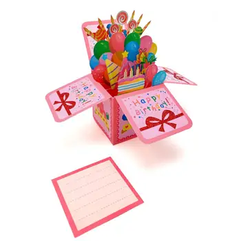 Поздравителна картичка с плик 3D кутия, поздравителна картичка, скъпа торта, свещ, балон, рисуване за деца, приятели, вырезанная лазер картичка за рожден ден