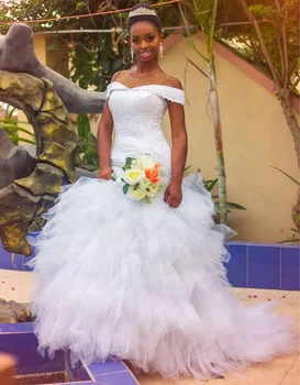 Нова Африканска Сексуална илюзия с открити рамене, рокля Русалка индивидуален размер, Сватбени рокли 2022