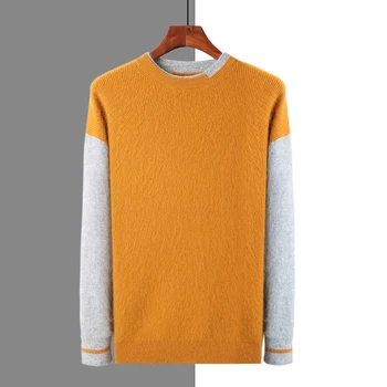 DjzDsm Мъжки пуловер от 100% кашмир и норки, дебела топла жилетка с кръгло деколте, модерен есенно-зимни базова риза