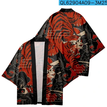 Модно Мъжко Кимоно, Жена на Японски Жилетка, Cosplay, Плаж Хаори, Юката, Градинска облекло Harajuku с червено тигровым принтом, яке