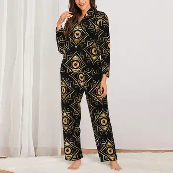 Пижама от уроки Дамски Черно-златна Топла Домашна Пижама Есен от 2 теми Естетичен Комплект пижам голям размер за поръчка