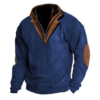 2024 Мъжки контрастная hoody в стил мозайка, мъжки блузи, ежедневни свободни свитшоты с дълъг ръкав, есенни мъжки блузи с яка-часова копчета