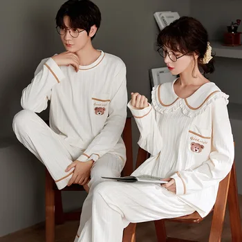 ТАКА И ЧАО 2023 новата двойка пижам, дамски памучен пижама с дълъг ръкав, корейската версия, прекрасна мъжки домашно облекло