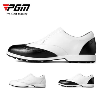 Мъжки обувки за голф PGM с шипове, мъжки маратонки, водоустойчива устойчива на плъзгане ежедневни кожата от микрофибър в британския стил, всичко, бяло, черно XZ168
