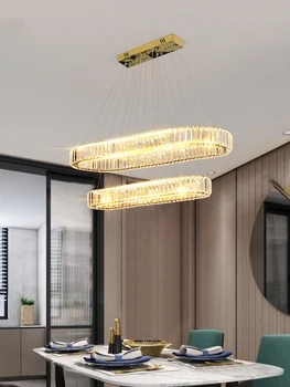 Овални модерни кухненски полилей за хола 2020, кристални полилеи, начало декор, трапезария, Окачена лампа, овална писта