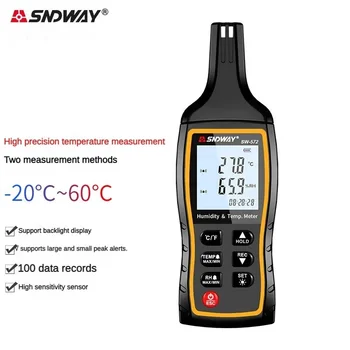 Дигитален термометър SNDWAY SW-572, машина за висока точност сензор за влажност и температура, термогигрометр с подсветка за съхранение на данни