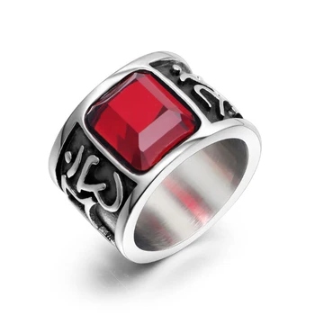Винтажное Мъжки пръстен с Шестисложной Мантра от червен камък от неръждаема стомана 316L, Байкерское пръстен Ом Мани Падме Хум, будистки бижута, Подаръци за Него