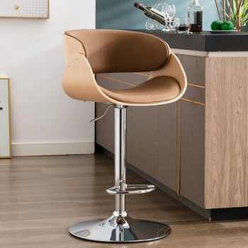 [Спешна разпродажба] Регулируем / въртящи се бар стол от изкуствена кожа Экрю, бар стол от гнутого дърво [в наличност в САЩ]