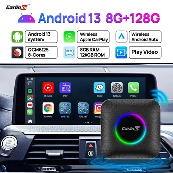 CarlinKit CarPlay Ai TV Box Android 13 QCM6125 Безжичен Android Auto CarPlay 64G 128G FOTA Upgrade СИМ карта и WiFi Щепсела и да играе.