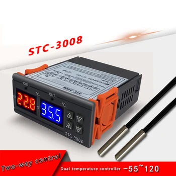 STC-3008 Двоен дигитален регулатор на температурата Термостат за инкубатор С две релейными изходи, терморегулятор, превключвател за управление на нагревателя и охладителя