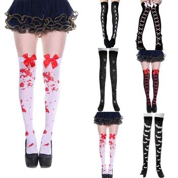 Дамски чорапи до бедрото на Хелоуин, чорапи за cosplay с кръв на прилеп, 37JB