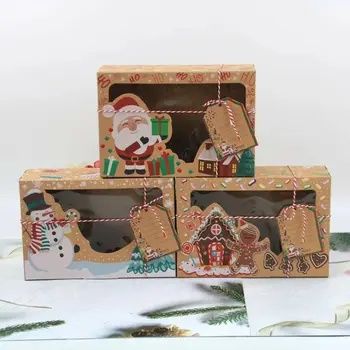 Кутия шоколад Кутия от крафт-хартия за бонбони и бисквити за Коледа и Деня на Благодарността с пластмасов прозорец от PVC Кутия за сладкиши и шоколад