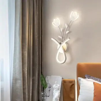 Скандинавски led монтиран на стената лампа, Нощно шкафче за спалня Декоративно Осветление Творчески Фон за хола Стенни лампи Романтичната Цветна атмосфера Лампи