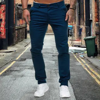 Мъжки дълги панталони, приталенные до средата на талията, мъжки панталон-молив, дишаща, меки, дълги до щиколоток, с тънки джобове за ежедневна стил средна дължина
