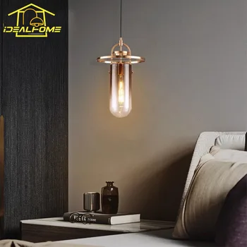 Италиански дизайн, Луксозни Стъклени висящи лампи със златен блясък, Минималистичное led осветление в стая, Нощно шкафче за спалня, Ресторант, Кухненски остров