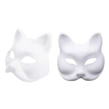 Маскарадная маска за жени, маска на лисица с ръчно рисувани Полумаска за лице, маска на котка, аниме маска за cosplay, маска за парти на Хелоуин
