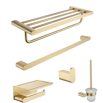 Высококонтактный комплект от пет елементи от матово злато, с модерни аксесоари за баня