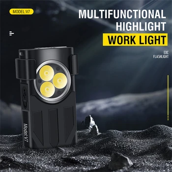 BORUiT V7 LED EDC Ключодържател Фенерче Type-C, Акумулаторна батерия за Преносим Работен Фенер Mini с Клипс UV Къмпинг Джобен Фенер