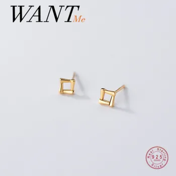 Минималистичные геометрични Златни квадратни обеци-карамфил WANTME за модерните жени от истинско сребро, проба 925, бижута подарък за студентки