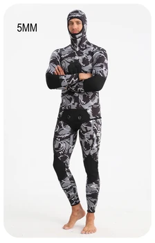 5 мм неопреновый камуфляжный костюм за подводен риболов, сърф, запазва топлината, за подводен риболов, водолазный костюм с качулка, за гмуркане с открита клетка, костюми за гмуркане
