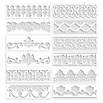 НОВОСТ-12 бр. шаблони с цветен кант, шаблони под формата на мандала, за многократна употреба шаблони за рисуване, шаблони за diy, 12 X 3,9 инча