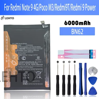 100% Оригинална Батерия BN62 6000 mah За Xiaomi POCO M3 Redmi Note 9 4G Redmi 9T 4G Резервна Батерия За Телефона