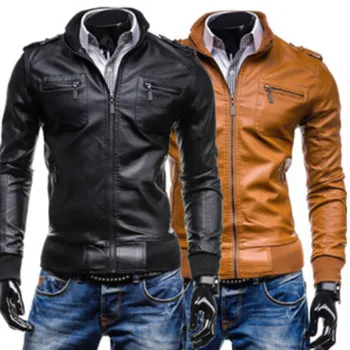 Нови мъжки кожени якета Есен ежедневни мотоциклетът яке от изкуствена кожа байкерские кожени палта Марка дрехи