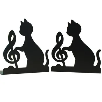 1 чифт /лот, сладък Смешно котка и музикална нота, iron bookend за книги, SL00021