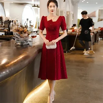 Френското Винтажное Лятото Женствена рокля 2023 Пълномаслено Корейска рокля С Къс ръкав Елегантни Обикновен Дамски официални рокли vestidos