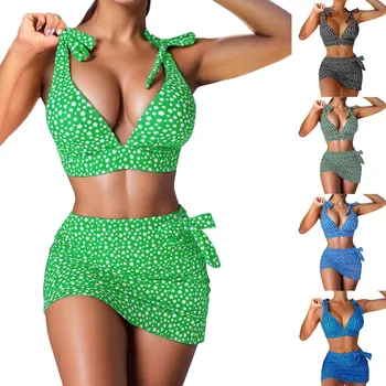 2024 Женски Метални Бански костюм от 3 Части, Комплект Бикини С Триъгълни Завязками На Бретелях, Плажни Бикини С Висока Талия, Бразилски