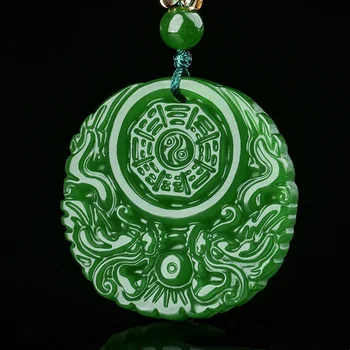 Натурален зелен нефритови медальон ръчна изработка с дракон и Фениксом, подарък за любителите на бижута от бутик с дракон и Фениксом, колие
